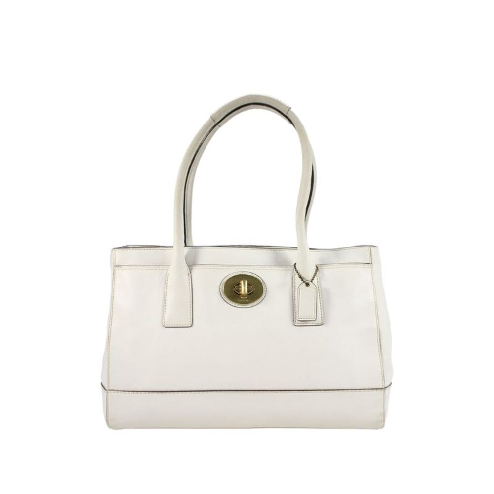 Coach Womens Leather Open Front Shoulder Bag Handbag White